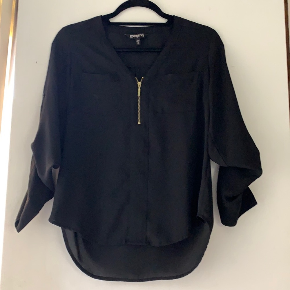 Black express zipper up front blouse